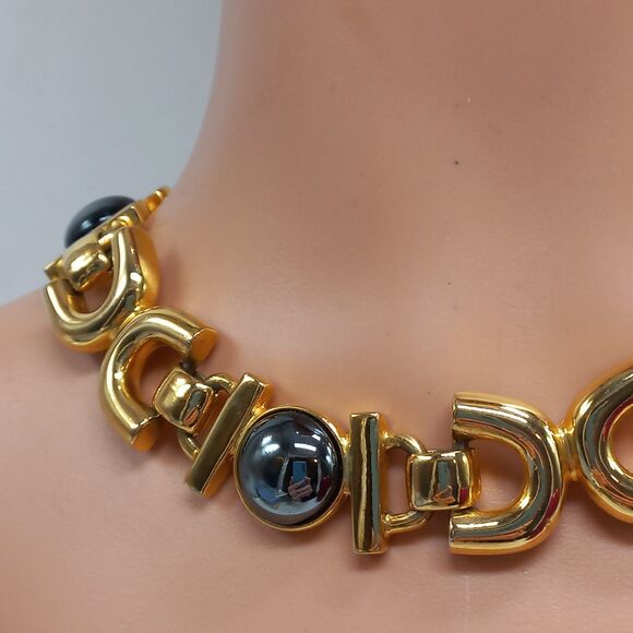 BEN AMUN chunky black gold necklace and bold door knocker earrings - Picture 12 of 12